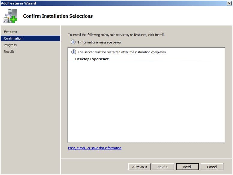 Windows Server 2008 Desktop Experience Feature