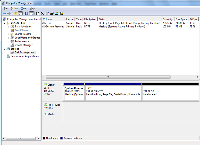 Resizing and Creating Partitions in Windows 7