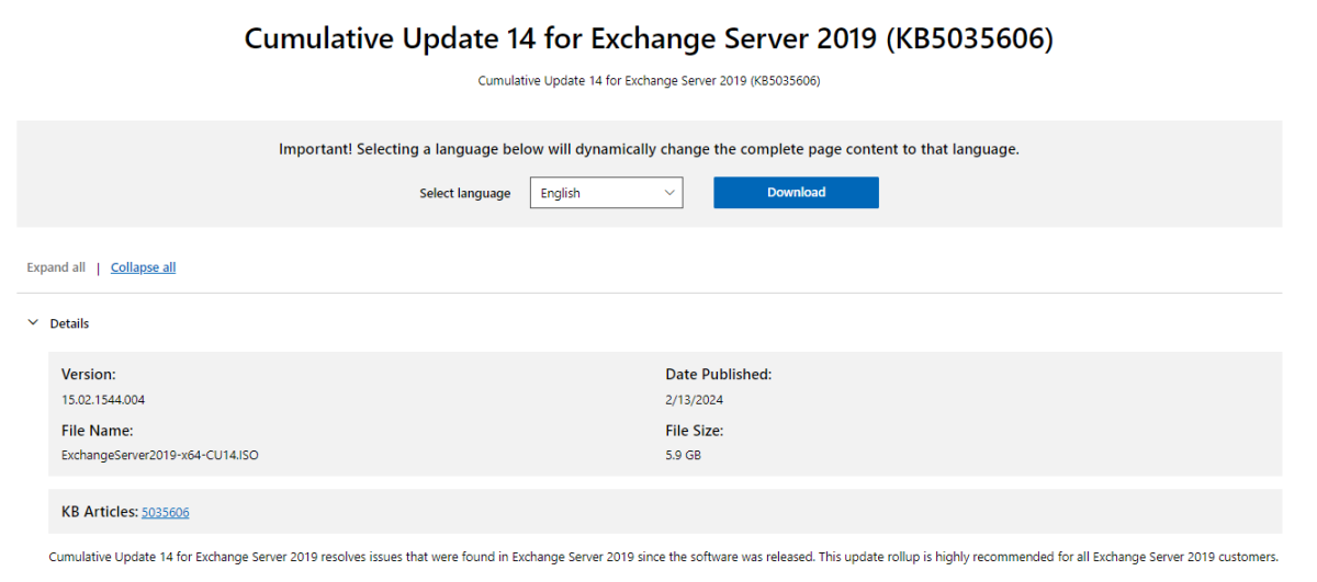 Cumulative Update 14 For Exchange Server 2019 (KB5035606) – ElMajdal.net