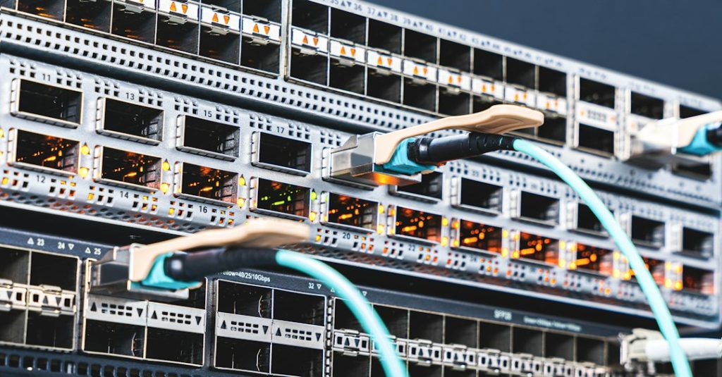 Network switch with multiple visible connection ports, illustrating network port troubleshooting