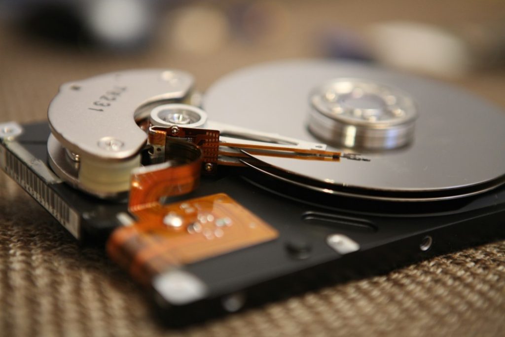 Close-up of a computer hard drive representing Windows 11 disk space investigation
